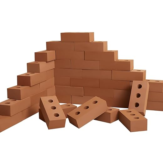 Zhanmai 50 Pack Foam Bricks Building Blocks for Kids Foam Cinder Blocks Large Fake Bricks Toy for Stacking and Construction 8 x 4 x 2.4 Inches(Round)
