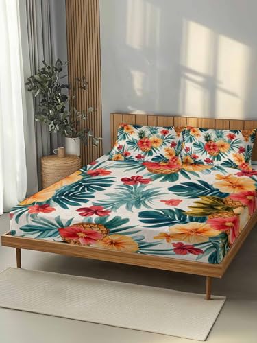 IDOWMAT Tropical Floral Fitted Sheet Set with Pillowcases