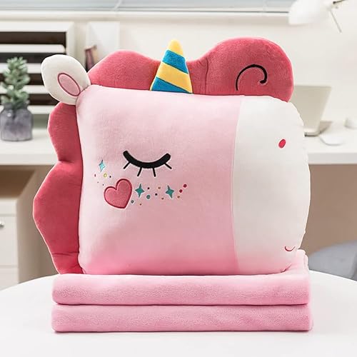 Juego de manta y almohada de viaje suave con bonito diseño de animales, almohada de viaje compacta con manta para avión, automóvil, campamento,
