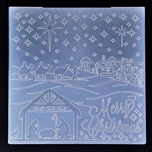 KWELLAM Large Size Merry Christmas Star Plastic Embossing Folders for Card Making Scrapbooking and Other Paper Crafts,18.4x18.4cm