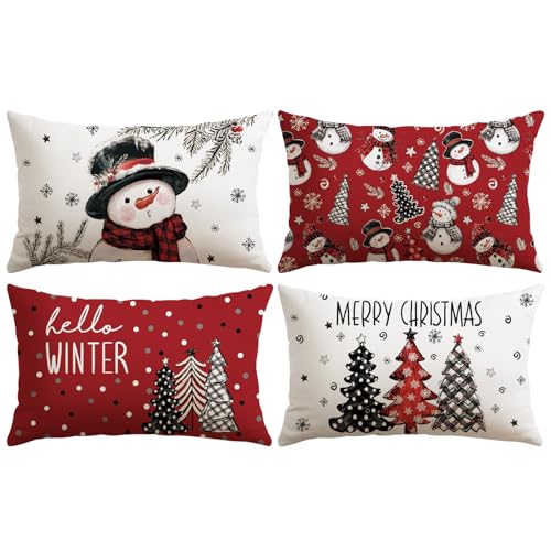 Sungeek 4er Set Weihnachten Kissenbezüge, Winter Kissenbezug...