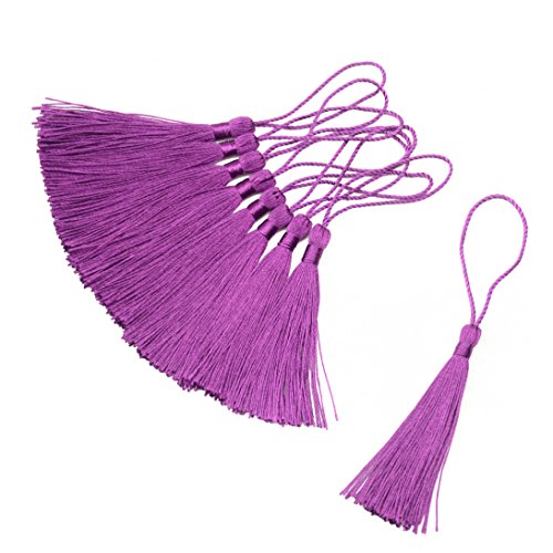 Image of 100pcs 13cm /5 Inch Silky Floss Bookmark Tassels with 2-Inch Cord Loop and Small Chinese Knot for Jewelry Making, Souvenir, Bookmarks, DIY Craft Accessory (Aubergine)