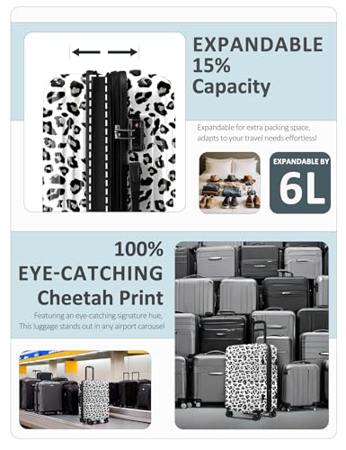 Image of Cheetah Print Carry on Luggage - Airline Approved Suitcases with Spinner Wheels, Built-In TSA Lock，Hard Shell Expandable Suitcases