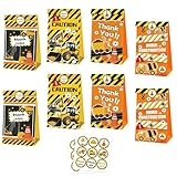MORAINJAY 12 Sacchetti Festa Veicoli da Costruzione, Sacchetti Regalo Tema Camion per Compleanno Bambini, Forniture per Feste Bambini Ragazzi e Ragazze (18 Adesivi)