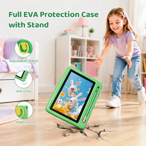 Image of Kids Tablet with Shockproof Case Stylus, Android 16 Tablet for Kids, 24GB RAM 128GB ROM 1TB TF Card Expand, Parental Control, Eye Protection, Dual Camera, 7 inch Tablet, WiFi 6 BT5.4, Green