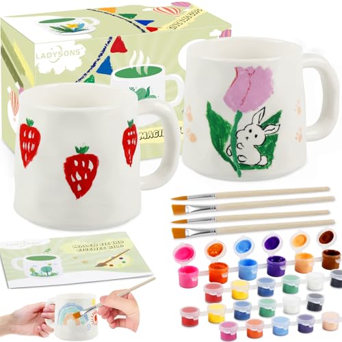 Paint Your Own Mug Set Pottery Painting Kit for Adults Art and Crafts Kit Includes Mugs Brushes Paints and Painting Inspiration Guide Personalised Gift for All2 Pack