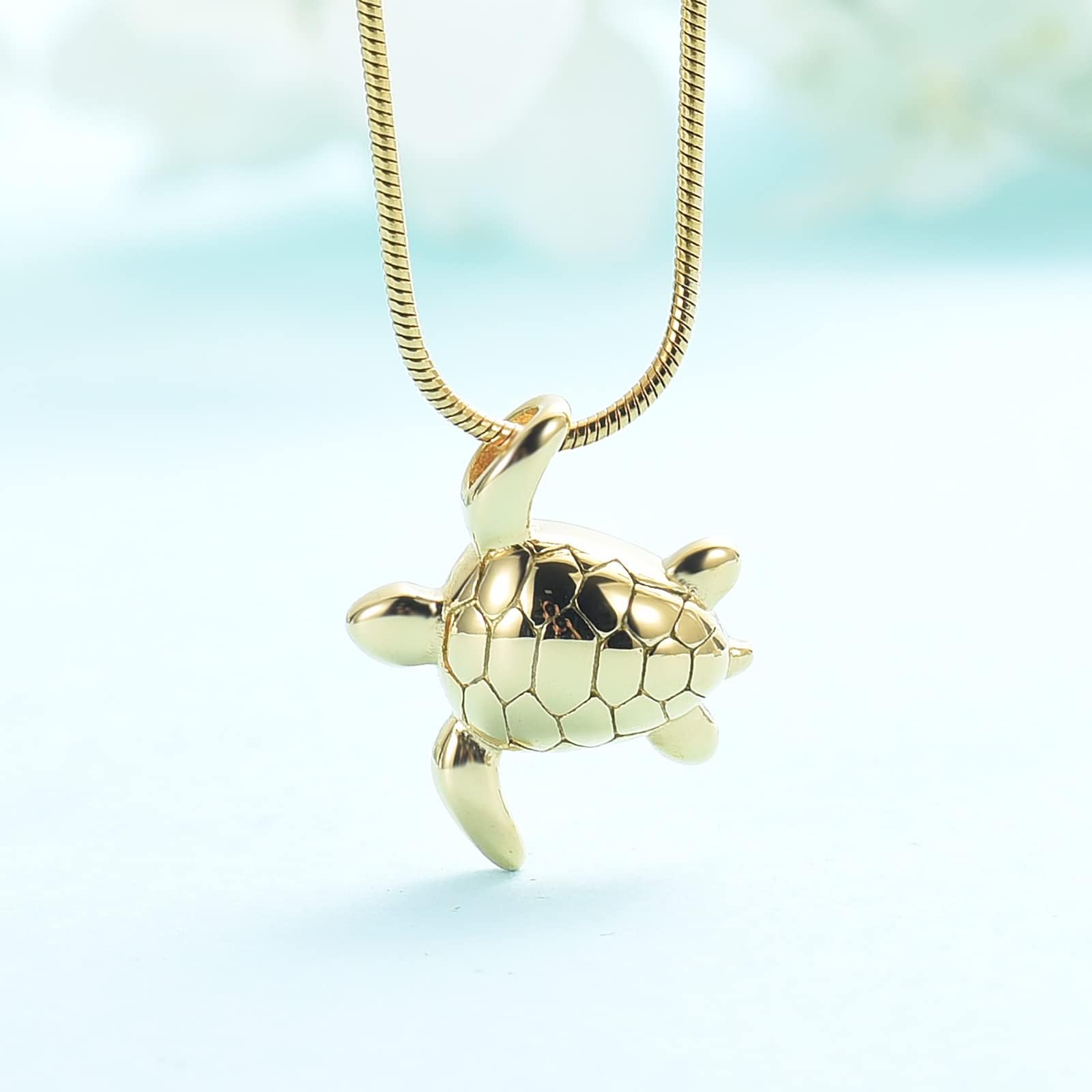 QGJNSGC Turtle Urn Necklace for Ashes Sea Turtle Cremation Jewelry for Ashes Necklace Keepsake Memorial Jewelry Urns Pendant for Pet/Human Turtle Lovers (Gold) - Image 3