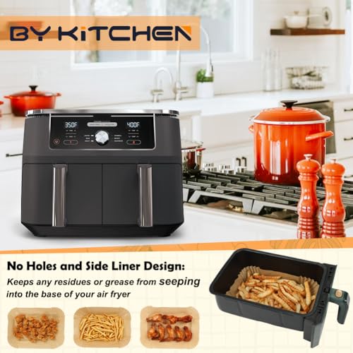 BYKITCHEN Air Fryer Disposable Paper Liners for Ninja Dual Airfryer, 100PCS Rectangle Air Fryer Parchment Paper Sheets for Ninja DZ201/DZ401/DZ550/SL401 & More, Ninja Airfryer Double Stack Accessories - Thumbnail 5