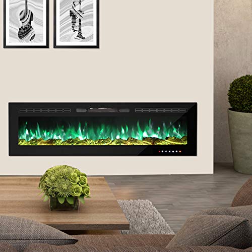 M.C.Haus Electric Fireplace Touch Screen Glass Panel Colorful Flame Insert Wall Mounted Heater Remote Control with Crystal&Log Set,900/1800W - Image 5