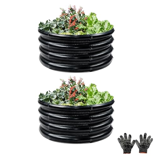 Image of Gartist 2 Pcs 2x2X1 FT Round Galvanized Raised Garden Bed Kit, Black Outdoor Planter Garden Bed, Metal Raised Box for Vegetables, Fruits, Flowers & Herbs
