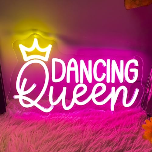 Image of Dancing Queen Neon Sign Let's Dance Dimmable LED Signs for Wall Decor Neon Lights for Dance Room Dancing Party Bar Club Birthday Party Decoration Gift for Girl Kid Lover 35CM*21CM