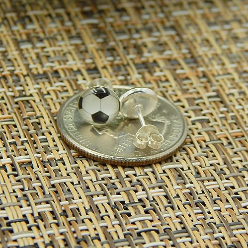 925 Sterling Silver Round Soccer Ball Stud Earrings (Nickel Free)4