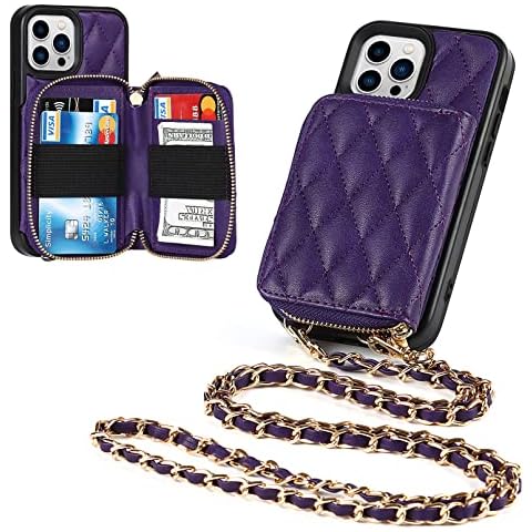 Zouzt Vogue Crossbody Case Compatible with iPhone 13 Pro Case Wallet Leather Case Separable Multiple Cards Slot Bag Cover Holder Wrist Strap Lanyard Purse Case for iPhone 13 Pro 5G 6.1 inch Purple Cover