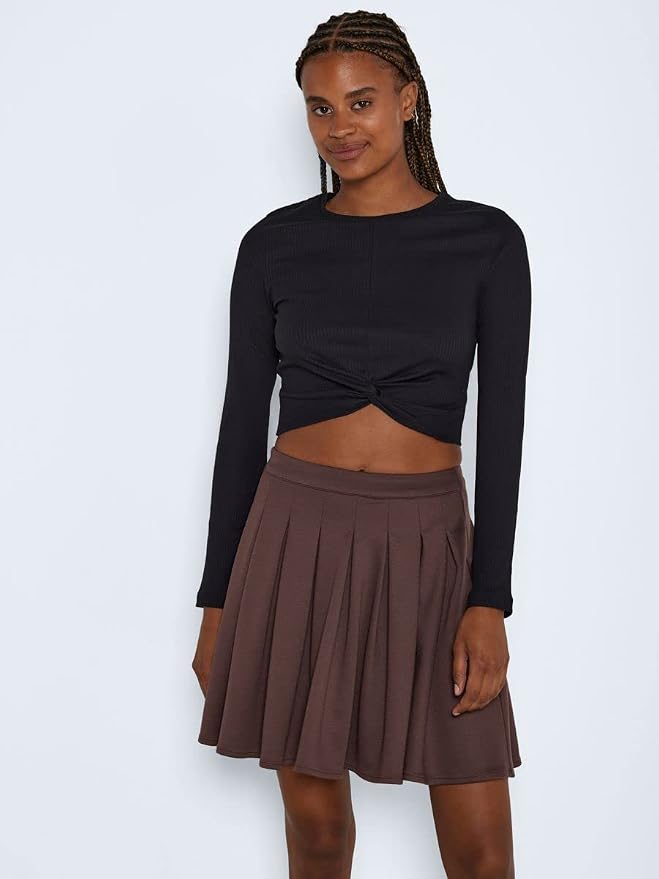 Noisy May Nmdrakey Twiggi Maglietta A Maniche Lunghe Donna – Cropped Con Nodo, Costina, Colore Noos - 3
