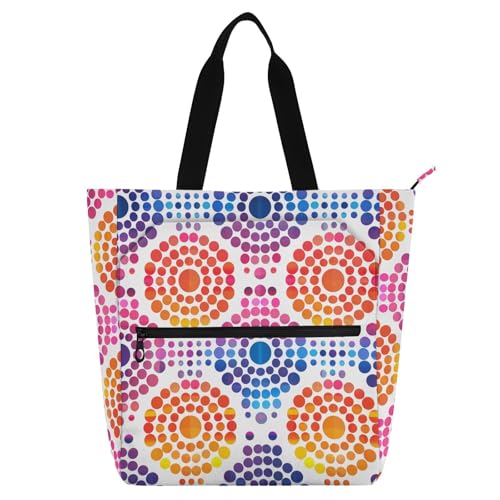 Bolsa de comestibles y libros con asas de tela resistentes y estampado de arcoíris
