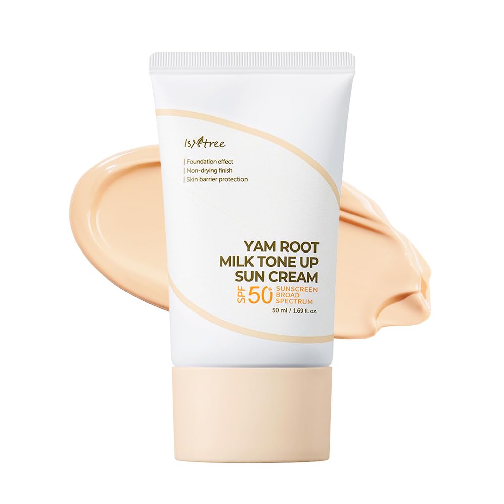 ISNTREE Yam Root Milk Tone Up Sun Cream 50ml, 1.69 fl oz | Moisturizing tinted SPF50+ PA++++ | Natural Coverage | Vegan skincare | Korean Skincare | Tinted Sunscreen