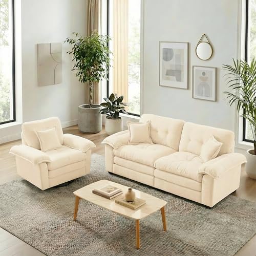 Yihomfy Ensemble de canapés 2 pièces, canapé 2 Places de et Fauteuil d'appoint avec Coussins,Ensemble fauteuils pivotants à 360°, Confortables Chenille...
