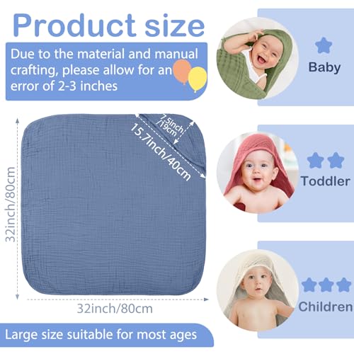Image of Peryiter 6 Pcs Muslin Hooded Baby Towels, 32 inchx 32 inch Cotton Newborn Bath Towel Muslin Infant Baby Blankets Absorbent Unisex Newborn Registry Gift Essentials for Girls Boys (Dark Color Series)