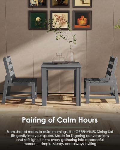 Image of GREENVINES HDPE Outdoor Dining Table w /Umbrella Hole for 4, Gray