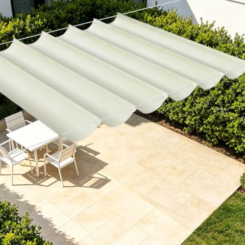 Toile ombrage rétractable blanc cassé design vague haut de gamme
