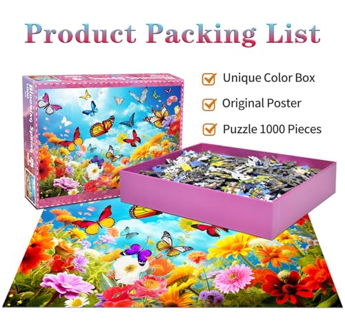 Jigsaw Puzzles for Adults 1000 Piece Puzzle for Adults 1000 Pieces Puzzle 1000 Pieces-Colorful Butterfly and Flowers - Image 3