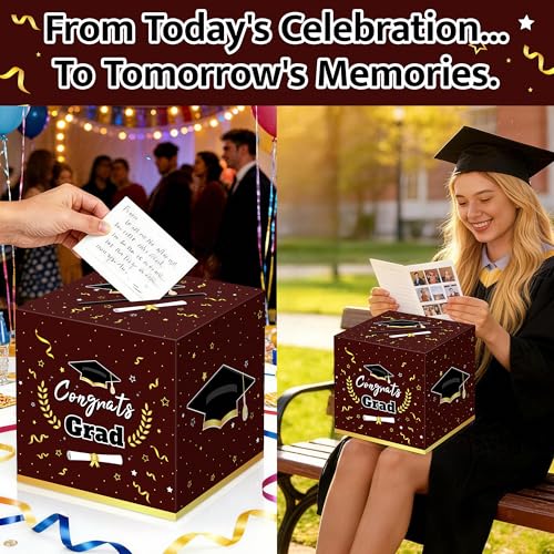 Image of Kelool Graduation Decorations 2026 Maroon Graduation Card Box Graduation Party Decorations,Graduation Box,Congrats Grad Gifts Box for 2026 Graduation Party Supplies Favors