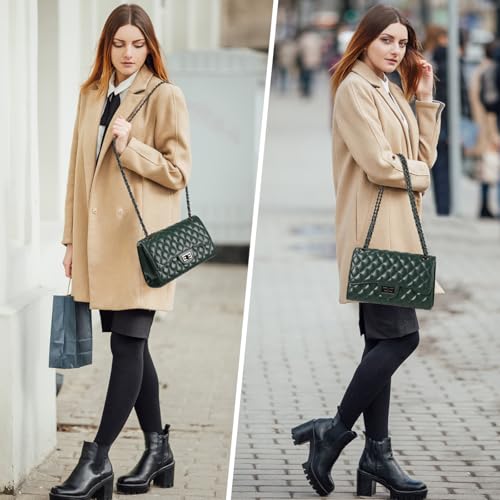 Image of Quilted Leather Crossbody Bags for Women Trendy Ladies Shoulder Purse Satchel HandBag with Chain Strap