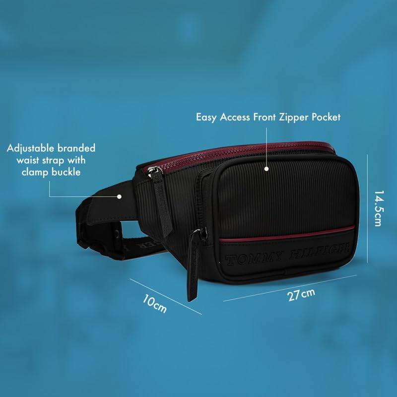 Image of Tommy Hilfiger Unisex Travel Fanny Pack BRIKK - Black | Waist Bag with Vislon Zipper | Mobile Pouch | Waist Pouch with Adjustable Strap | Stylish and Trendy Bag for Travel and Daily Use