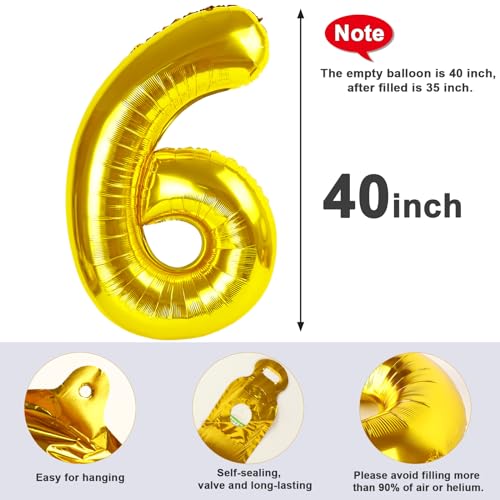 Image of 6 Balloon Numbers Birthday Decorations, 40In Gold Balloons for Men Women | Eye-catching Appearance, Perfect Decorative Centerpieces, Convenient Self-sealing Structure, Widely for Various Occasions