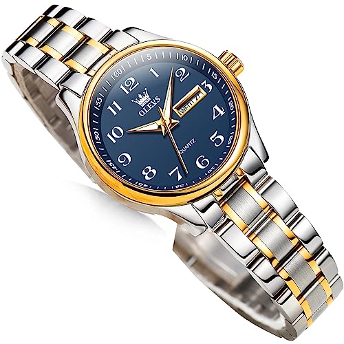 Image of OLEVS Luxury Ladies Watches,Women's Watch with Day and Date,Female Watch for Small Wrist,Gold Stainless Steel Watches for Women,Easy Read Ladies Wrist Watches Waterproof(Adjustable Strap