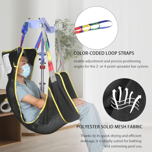 Image of EZ Assistive Patient Lift Sling for Transferring,Positioning,Lifting,Showering - Lifting Sling, Compatible with Most Lifters,with 1pc Easy Slide Glove, Black, Medium