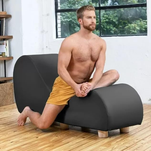 Image of Faux Leather Yoga Stretch Chair Couch - Play, Relax & More | Love Seat for Couples, Fun, & Flexibility! (Faux Leather - Black)
