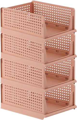 Contenitori pieghevoli per armadio, confezione da 4 scatole impilabili in plastica per camera da letto, cucina, bagno, ufficio, cestini organizer per cassetti
