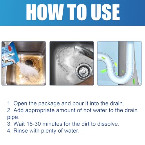 Mhepzol 6 Packs Drain Clog Remover, Toilet Quickly Cleaning Powder, Fast Acting Drain Unclogger Powders for Kitchen Sink Bathroom Shower Bathtub, Pipe Unclogger Clears hair Grease, Safe for Pipes - image 7