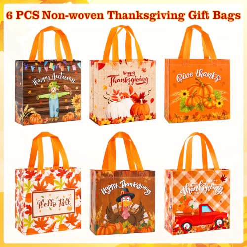 Fall Thanksgiving Gift Bags, 6 PCS Fall Thanksgiving Bags for Gifts with Handles, Reusable Non-Woven Hello Autumn Give Thanks Tote Bag Goodie Treat Candy Bag for Gifts Wrapping Holiday Party Supplies - Image 3