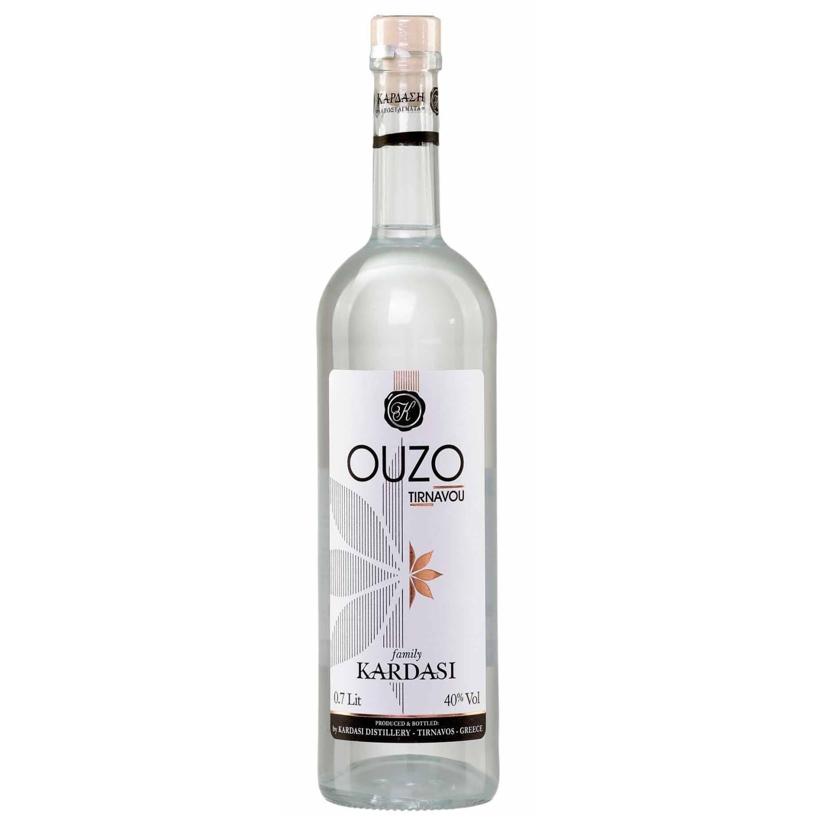 Ouzo Tirnavou Kardasi 0,7l 40% Vol. | Der einzige Ouzo ohne Zuckersirup | Mild im Geschmack, würzig im Abgang