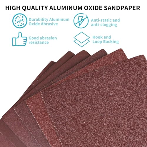 Image of 100 PCS 1 /4 Sheet Sandpaper for Palm Sander 4.5 inch x 5.5 inch Sandpaper Sheets 600 Grit Hook and Loop Sandpaper Aluminum Oxide 1 /4 Sandpaper Sheets Sanding Blocks for Metal, Woodworking (600 Grit)