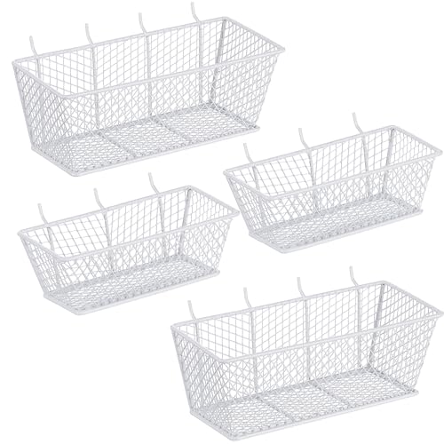 Sieral 4 Pcs Metal Pegboard Baskets Wire Organizer, Small, Medium, White