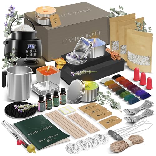 Image of Hearth & Harbor Organic Soy Candle Making Kit for Adults, DIY Crafts, Complete Candle Making Supplies Include Natural Soy Wax, Tins, Electric Pot, Scents, Wicks & More - Gift Idea, Home Decor - 2 Lbs