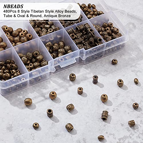 NBEADS 480 Pcs 8 Styles Tibetan Style Alloy Spacer Beads - Image 4