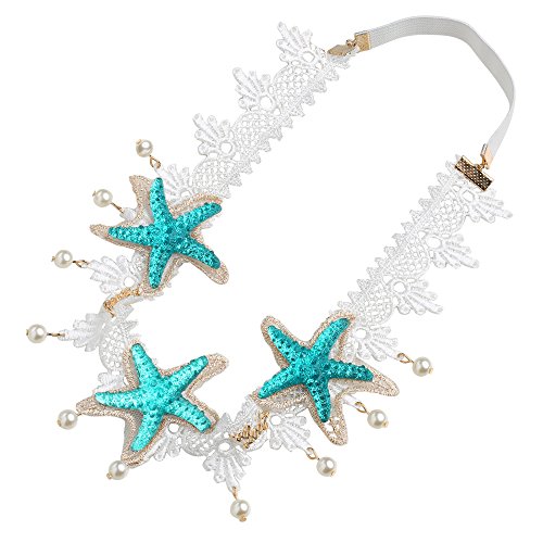 BABEYOND Mermaid Starfish Headband Sea Star Beach Lace Hairband with Artificial Pearl Mermaid Costume Hair Accessories (Starfish Lace Headband)
