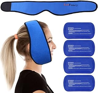 LotFancy Face Ice Pack Wrap for TMJ, Wisdom Teeth, with 4 Reusable Hot Cold Therapy Gel Packs, Pain Relief for Chin, Head, Oral and Facial Surgery, Dental Implants, Blue