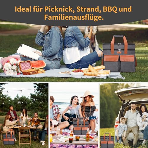 LARUTAN Kühltasche Kühltasche groß 30L Thermotasche Isoliertasche – doppelschichtig, faltbar & wasserfest, Lebensmitteltransport für Picknick, Camping & Einkauf, Grau 5