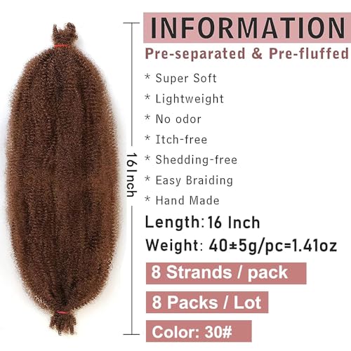 Xtrend 8 Packs Pre-Separated Spring Afro Twist Hair 16 Inch Long Spring Twsit Crochet Hair For Butterfly Locs Brown Synthetic Marley Twist Hair Extension For Black Women 30# - Image 2