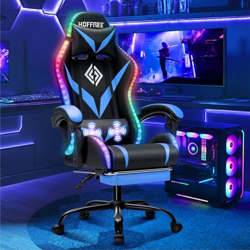 RGB Gaming Chair with Massage and Footrest 350 lbs Heavy Duty High Back Reclining Ergonomic Computer Chair with Lumbar Support PU Leather