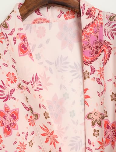 ZAFUL Women\'s Beach Kimono Cover Up Batwing Sleeve Floral Blouse Loose Cardigan Shirts Boho Open Front Summer Tops Red M