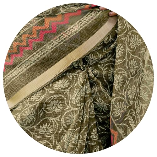 Image of MIRCHI FASHION Kota Doria Cotton Saree with Blouse Piece | Leaf Floral Printed Saree for Women | Traditional Ethnic Daily Wear Summer Saree
