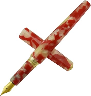 Asvine Fuliwen Fountain Pen,Rose Red Resin Calligraphy Pens, Writing Instruments, Golden Medium Nib, Hexagon Side, Executive Business Gift Pen, Vintage Pens Collection with Ink Converter
