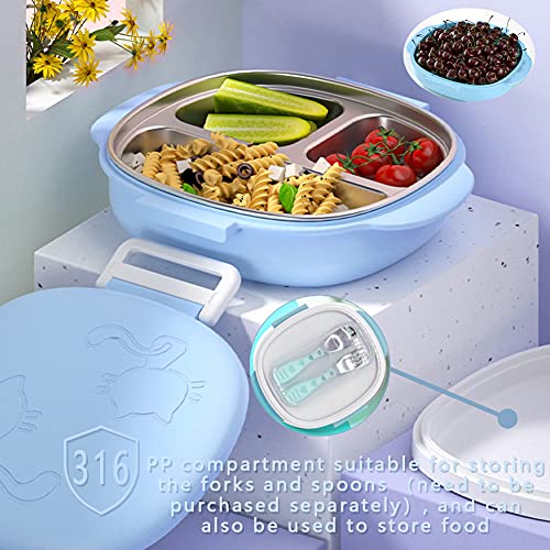 Stainless Steel Lunch Box For Toddlers Boys-Thermal Leakproof Bento Box 3-Compartment Double-Deck Ideal Portion Sizes For Ages 1 To 3, Pre-School Daycare Lunches And Kids Snack Container（Blue） #TOP1