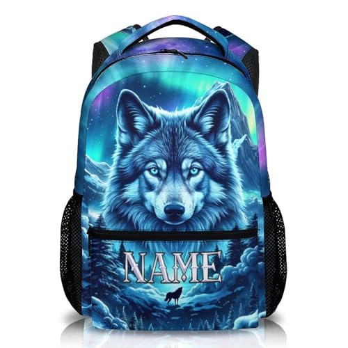 KAXVZER Kids Backpacks for Boys Personalized Name Wolf School Backpack for Primary Elementary 17 Lightweight Schoolbag for Camping Travel Hiking Custom Wolf Bookbag Gifts for Students Children